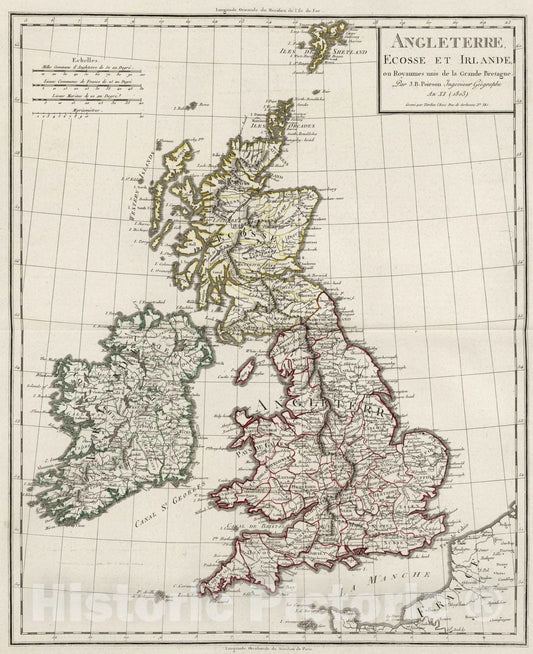 Historic Wall Map : Great Britain, 1803 XI. Angleterre Ecosse, et Irlande. , Vintage Wall Art