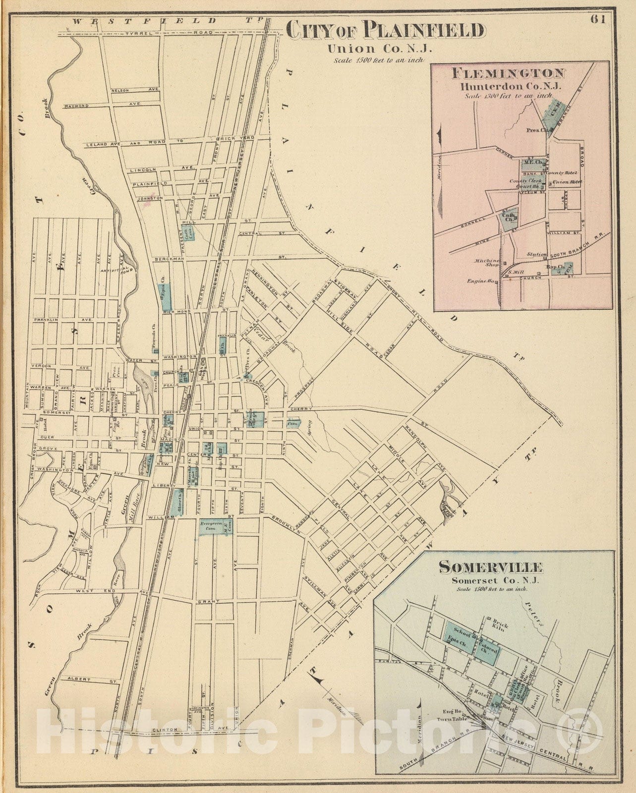 Historic Map : 1872 Plainfield, N.J. - Vintage Wall Art