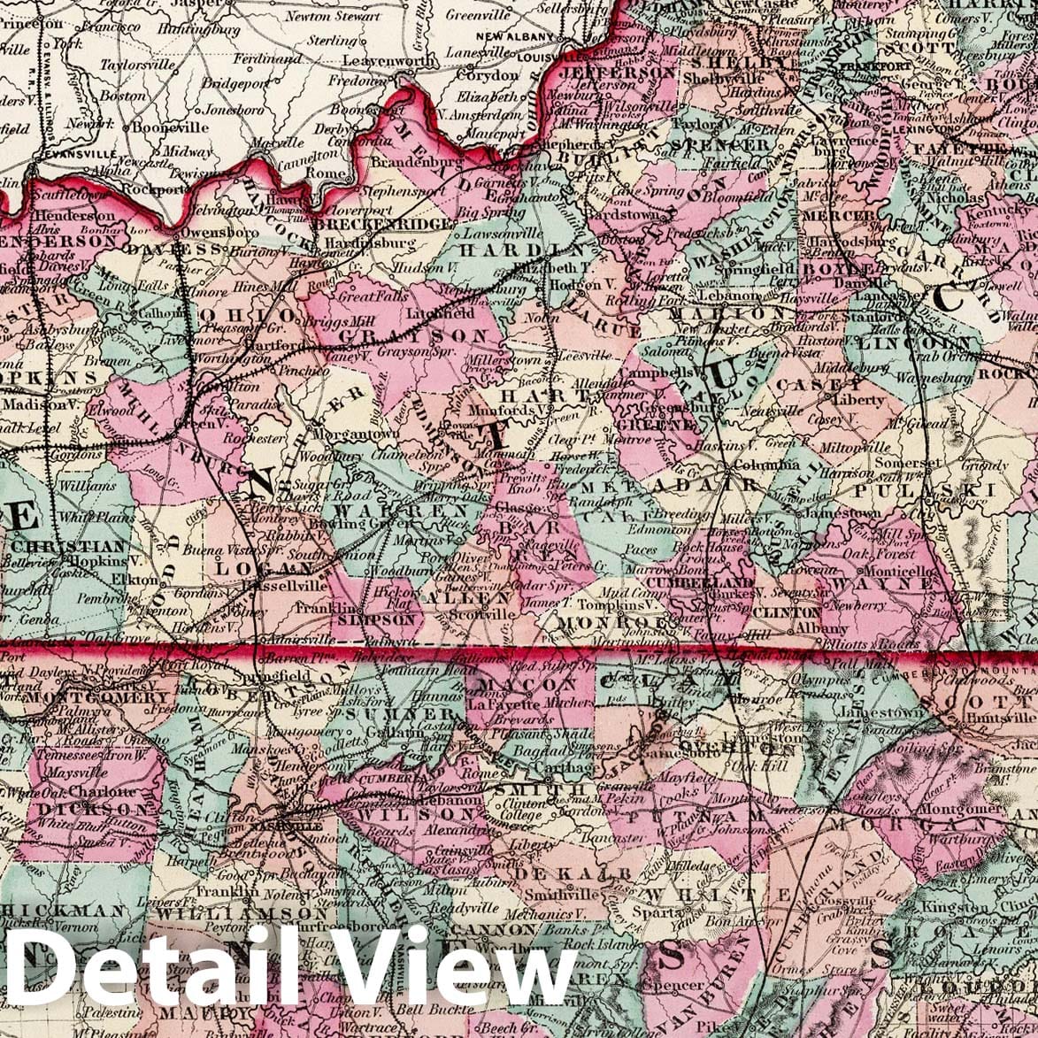 Kentucky and Tennessee - Railroad Map, 1873 - Historical Atlas Print