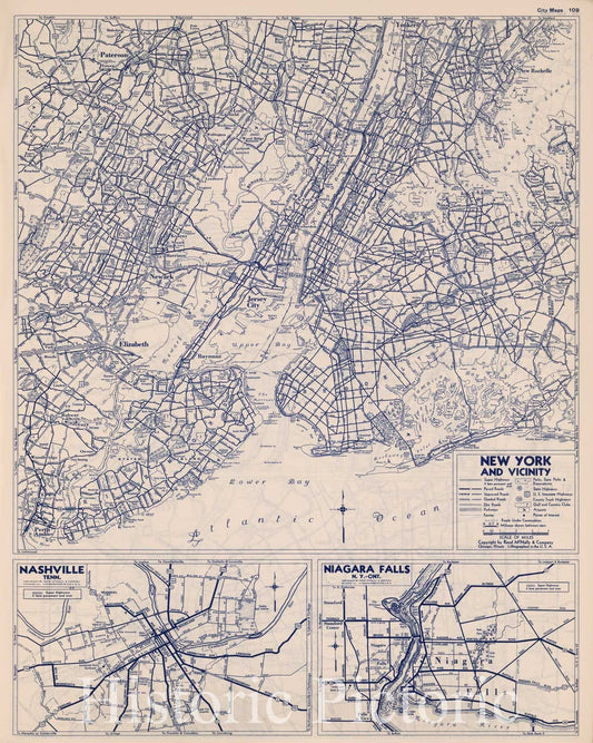 New York and Vicinity - Road Map, 1940 - State Farm Road Atlas Print