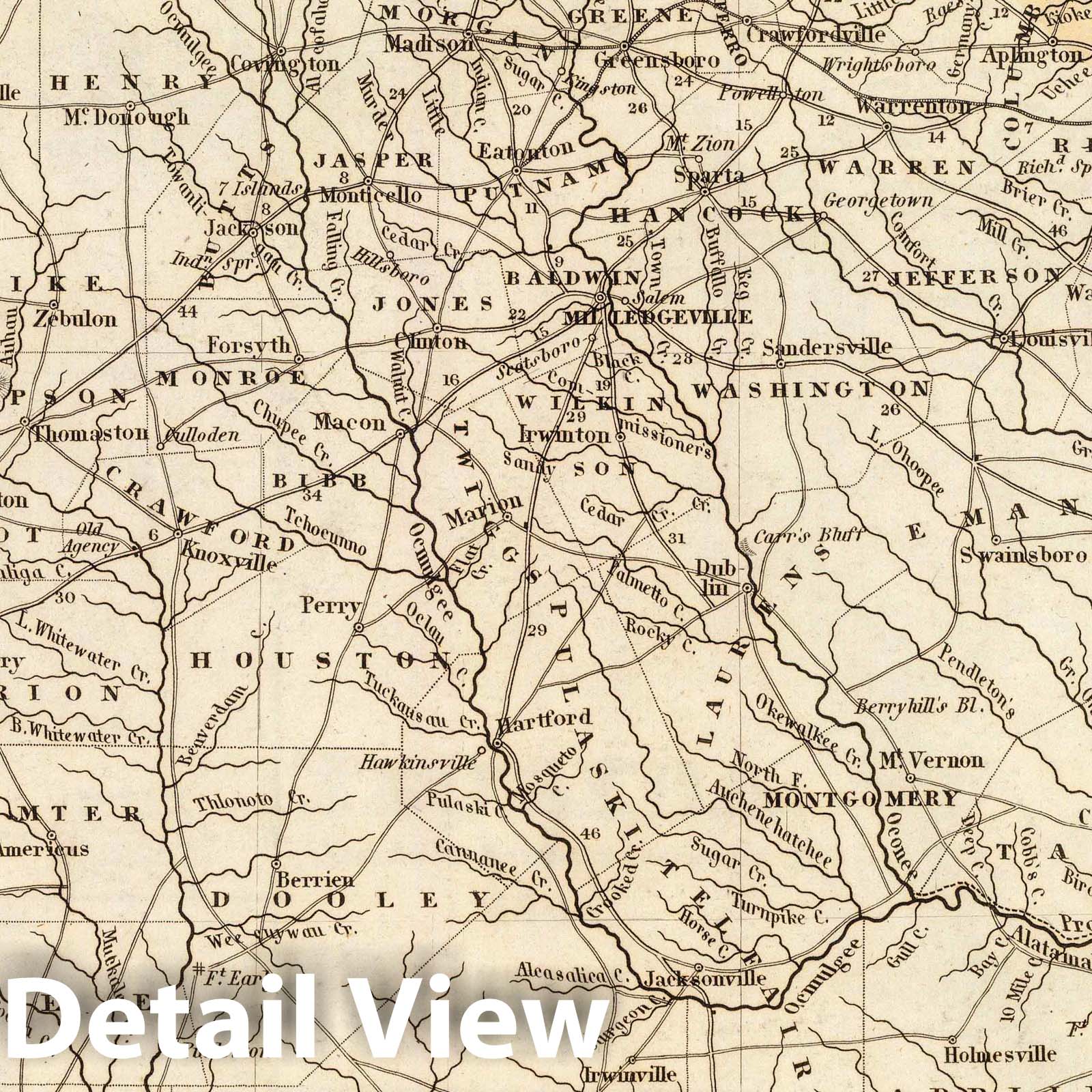 Georgia - Railroad Map, 1845 - Historical Map Reproduction