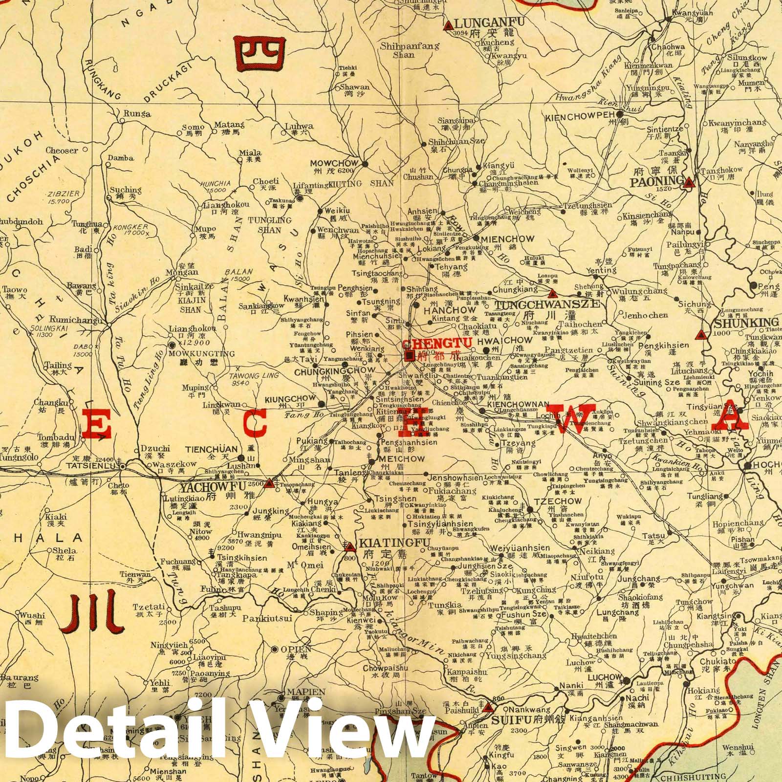 Sichuan, China 1917 Historical Map Print