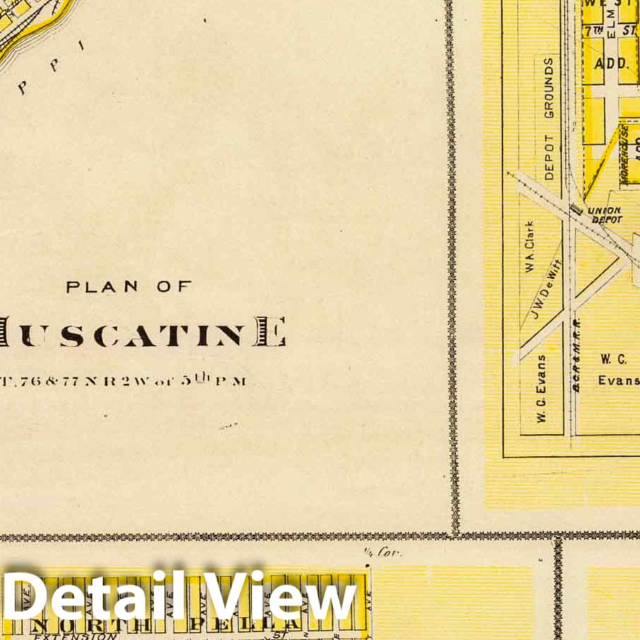 Muscatine, West Liberty, Pella, and Wilton, Iowa 1875 Historical Map Print