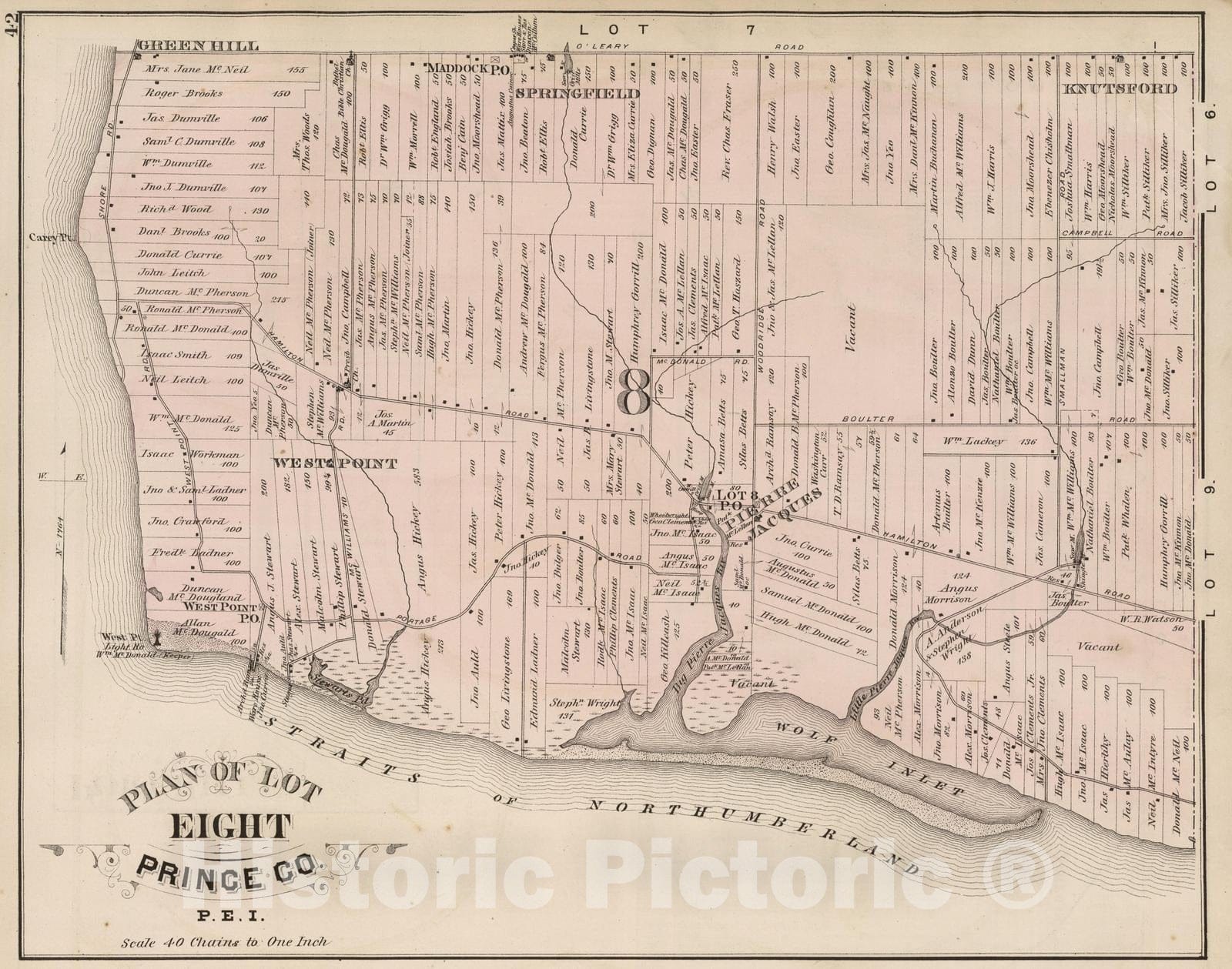 Historic Map : 1880 Plan of Lot Eight, Prince Co, P.E.I. - Vintage Wall Art