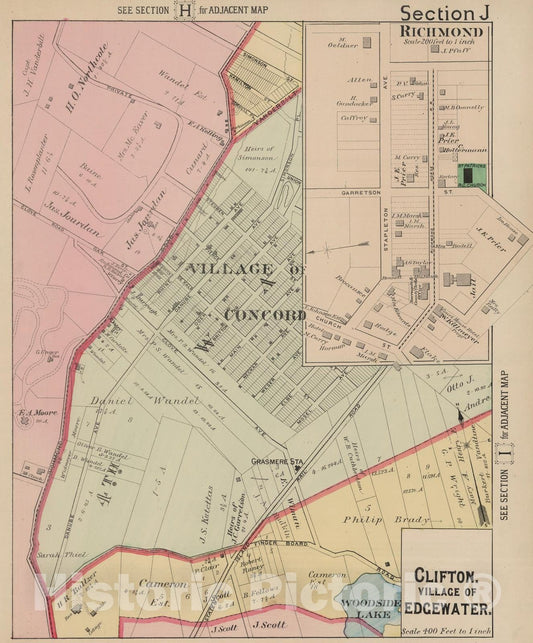 Historic Map : 1887 Section J. Clifton, Village of Edgewater. (Staten Island, New York). - Vintage Wall Art