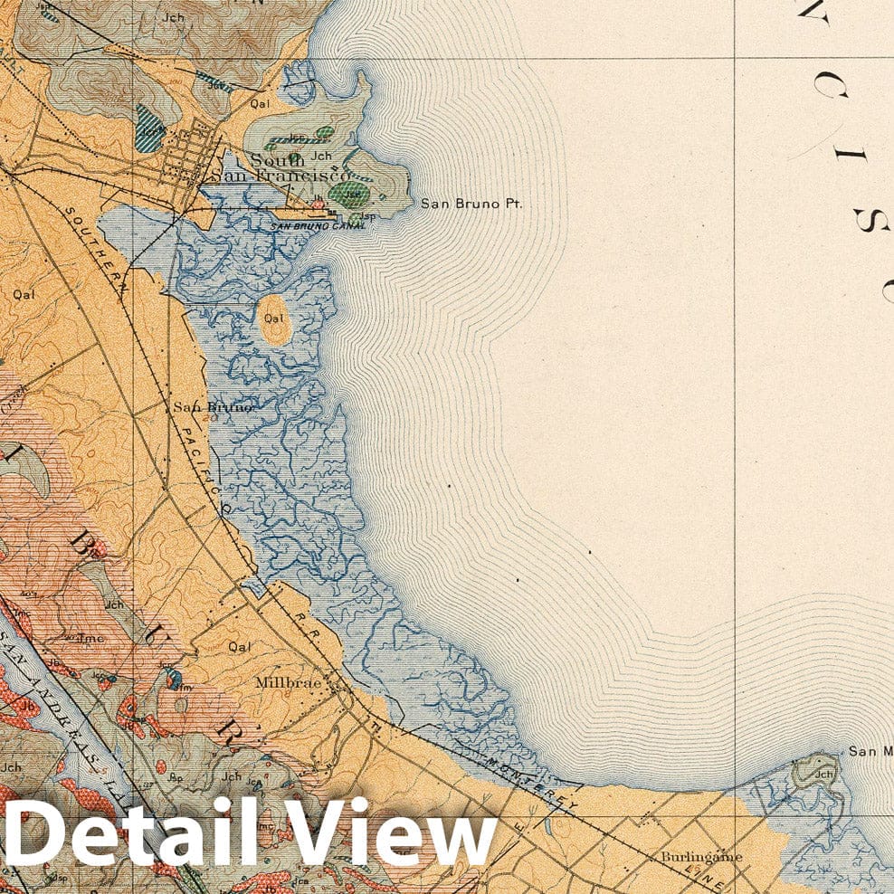 San Mateo Quadrangle Geologic Map 1913 - Historical Map Print