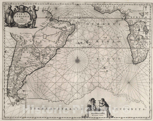 Atlantic Ocean - Nautical Chart, 1650 - Historical Map Print