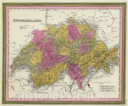 Switzerland, 1846 - Historical Map Print from Mitchell's Universal Atlas