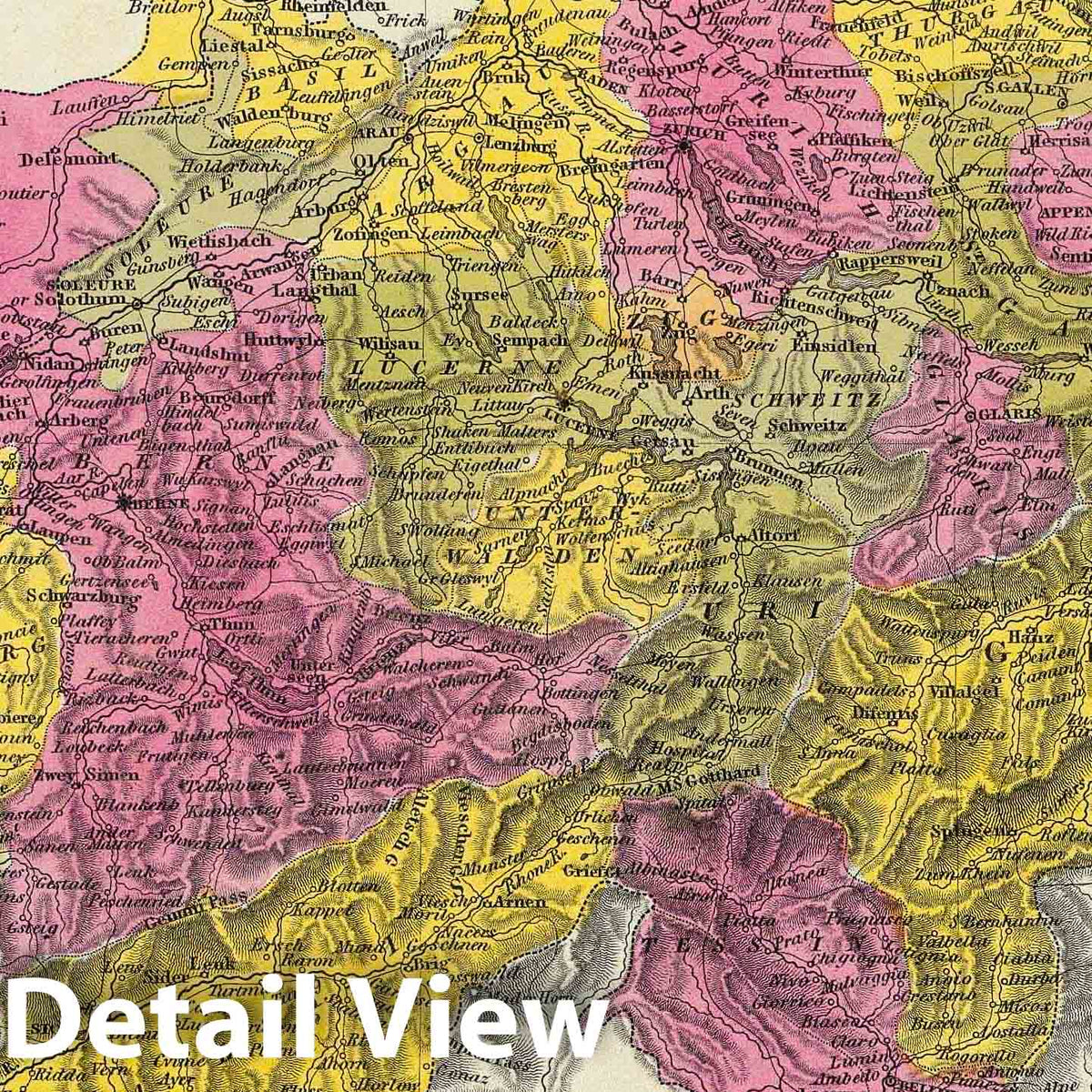 Switzerland, 1846 - Historical Map Print from Mitchell's Universal Atlas