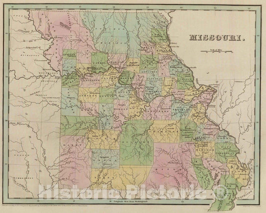 Missouri, 1838 - Historical Map Print from Bradford's Atlas