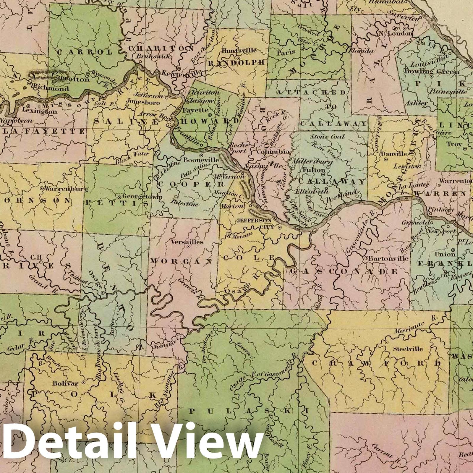 Missouri, 1838 - Historical Map Print from Bradford's Atlas