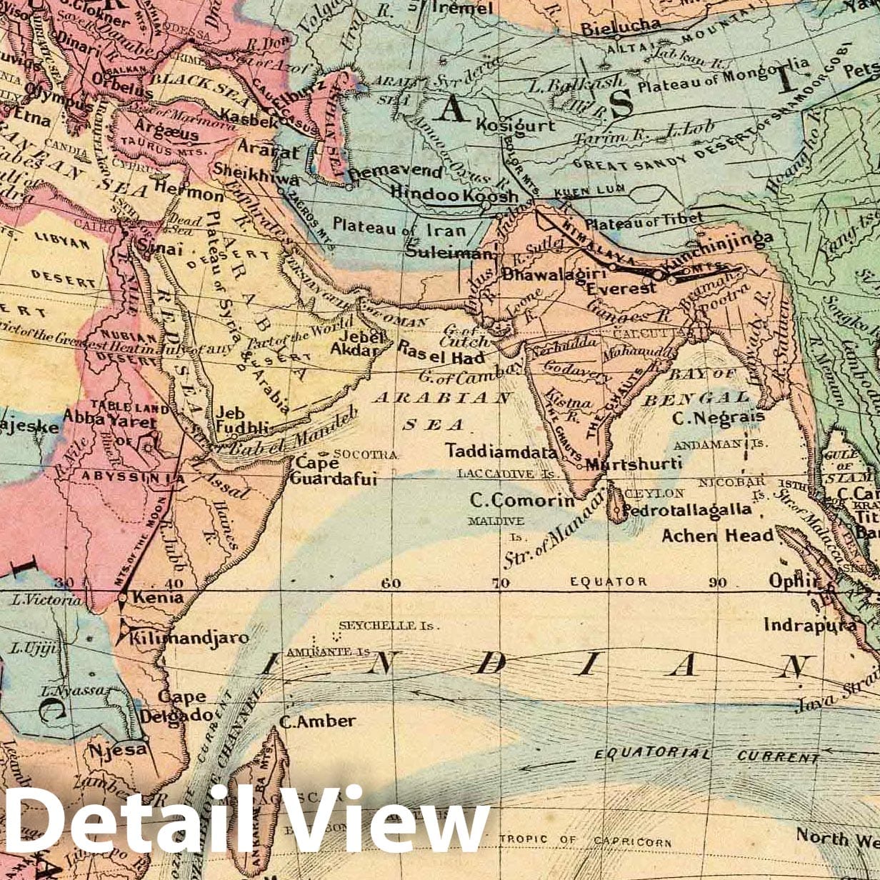 Eastern Hemisphere, 1860 - Historical Map Print