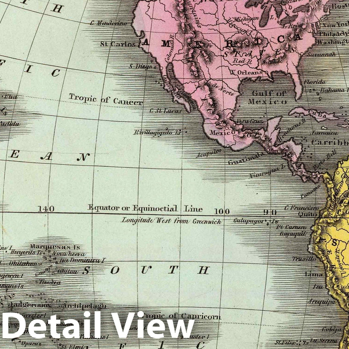 Western Hemisphere, 1835 - Historical Map Print