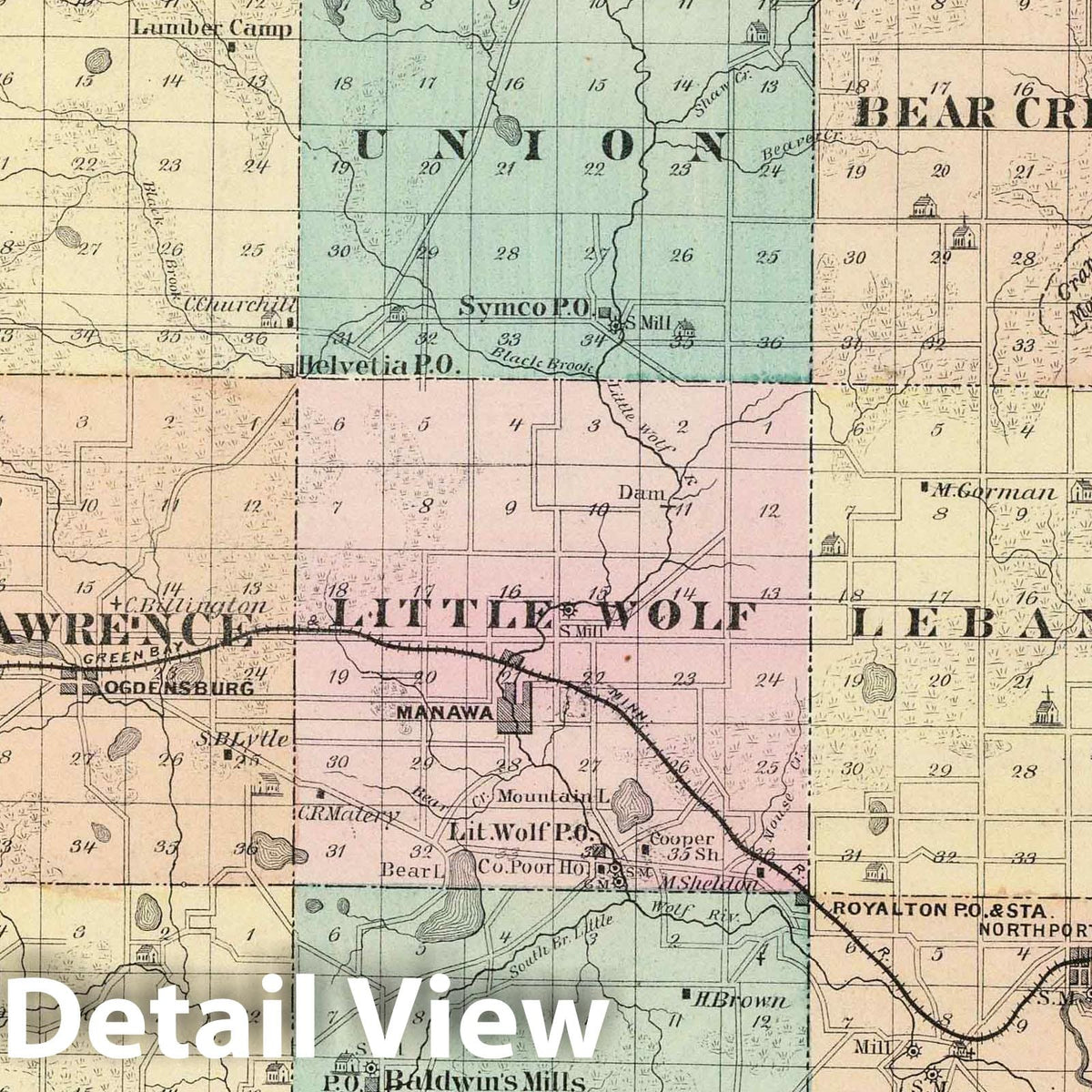 Waupaca County, Wisconsin - Geologic Map, 1878 - Historical Atlas Print