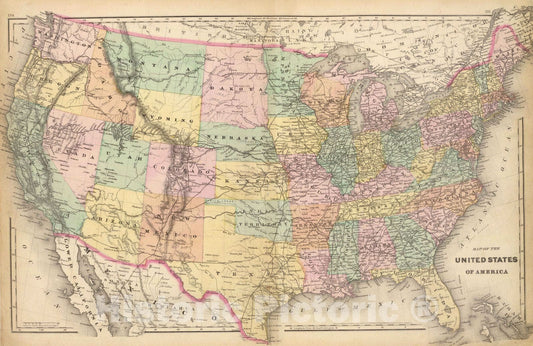 Historic Map : 1873 Map of the United States of America. - Vintage Wall Art