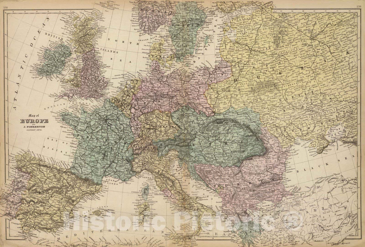 Historic Map : 1873 Europe : Vintage Wall Art