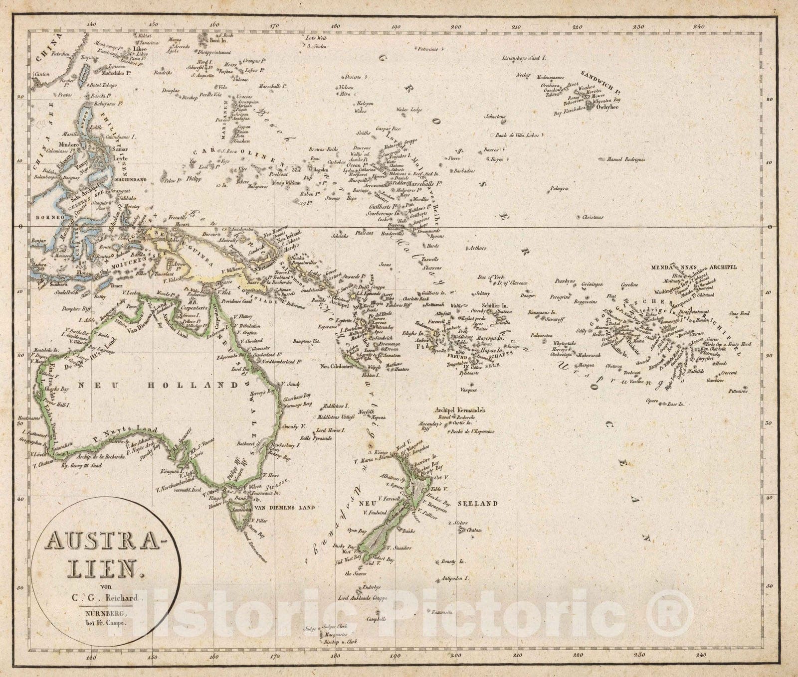 Historic Map : 1822 Australien. - Vintage Wall Art
