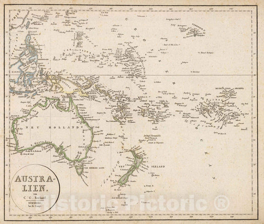 Historic Map : 1822 Australien. - Vintage Wall Art
