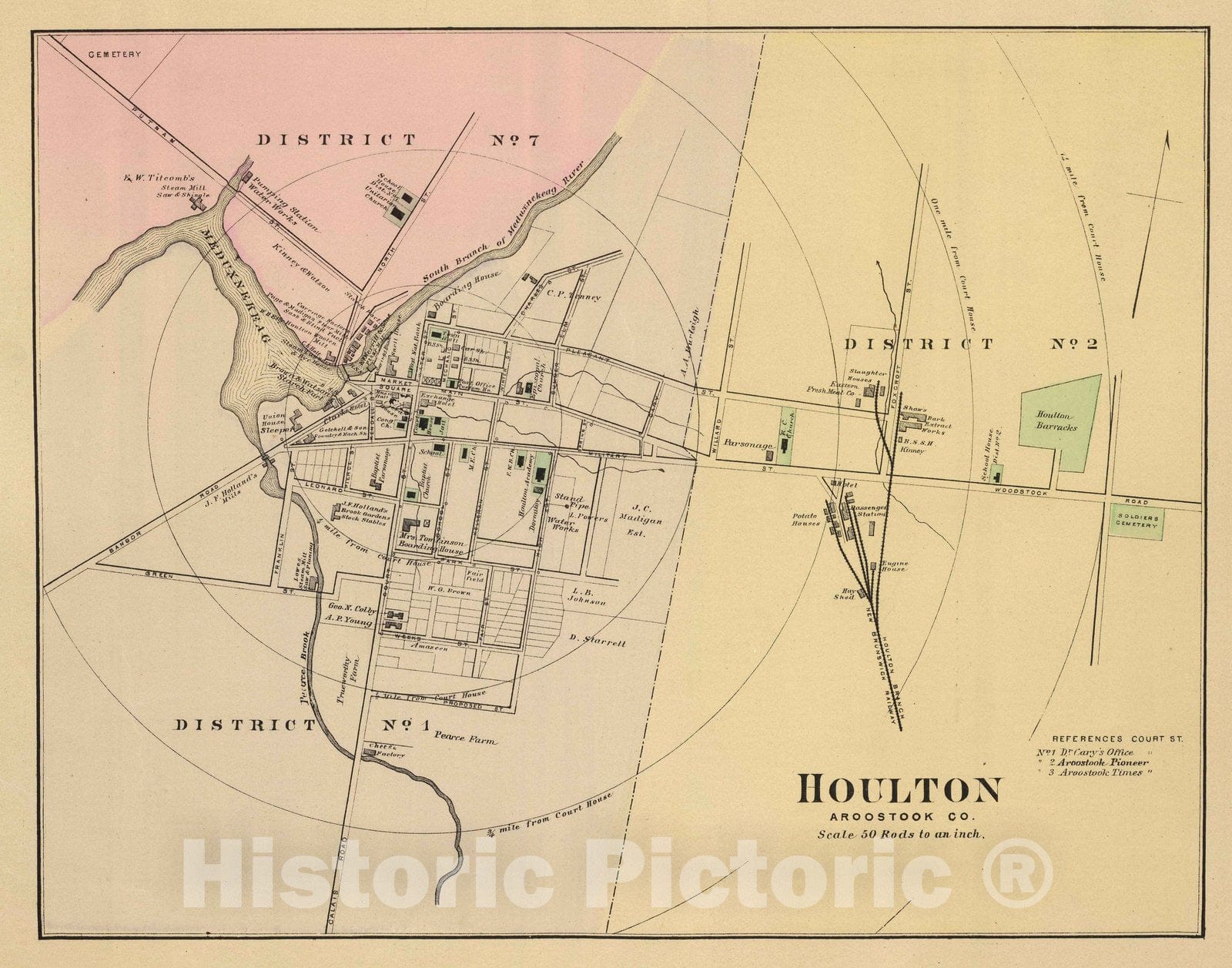 Historic Wall Map : 1885 Houlton, Aroostook Co. - Vintage Wall Art