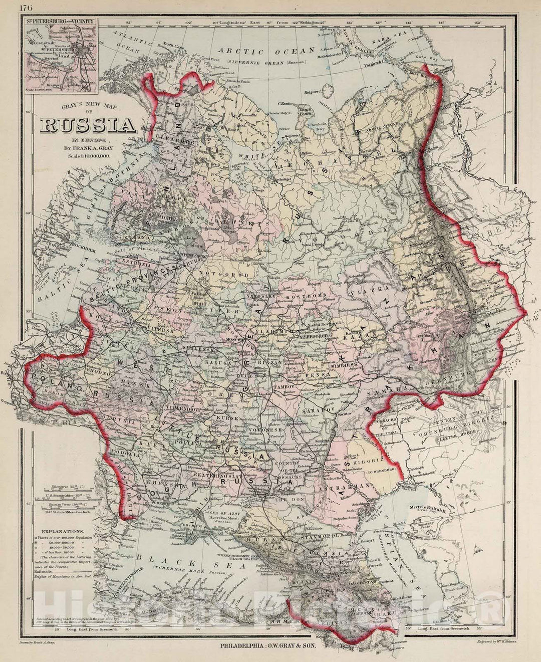Historic Map : National Atlas - 1882 Russia in Europe - Vintage Wall Art