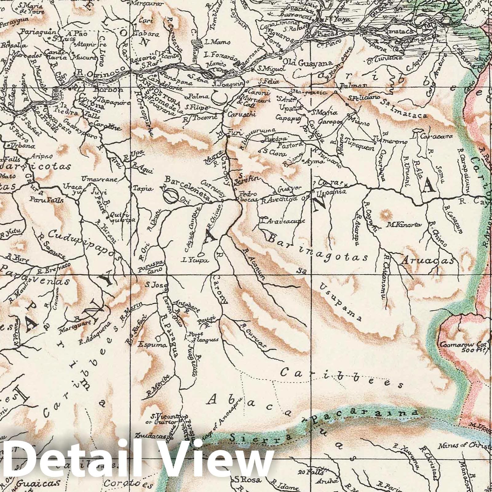 Orinoco-Essequibo Region, Venezuela and Guyana - Route Map, 1832 - Historical Map Print