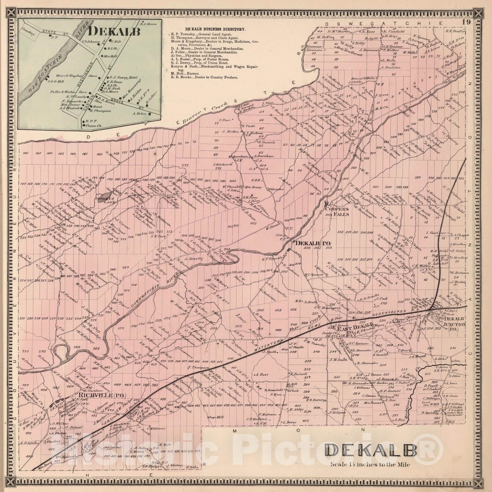 Historic Map : 1865 Dekalb, Saint Lawrence County, New York. - Vintage Wall Art