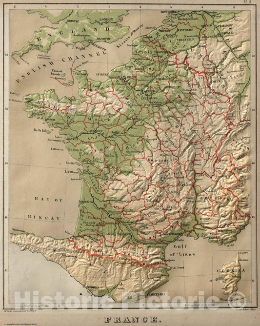 Historic Map : 1880 France. v1 - Vintage Wall Art