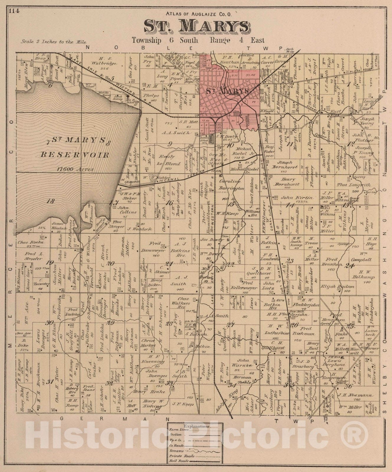 Historic Map : 1880 St. Marys, Auglaize County, Ohio. - Vintage Wall Art