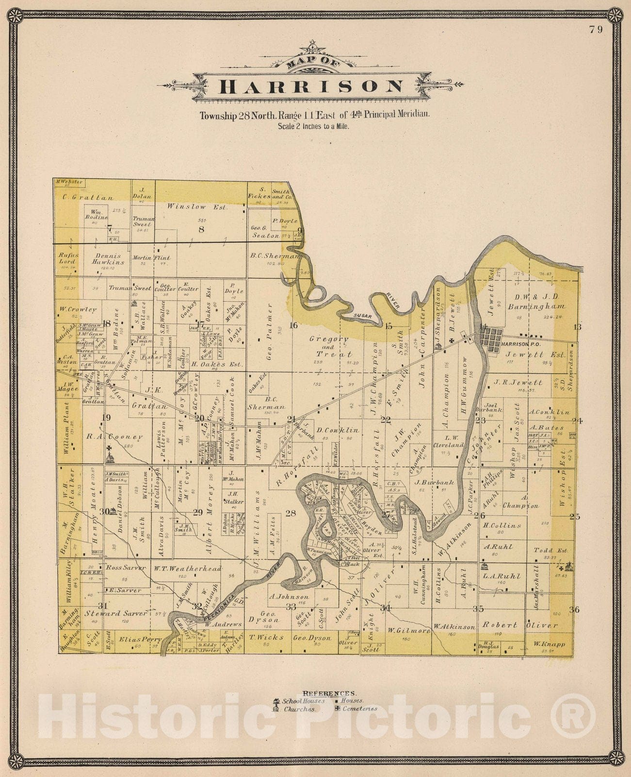 Historic Map : 1886 Harrison Township, Winnebago County, Illinois. - Vintage Wall Art