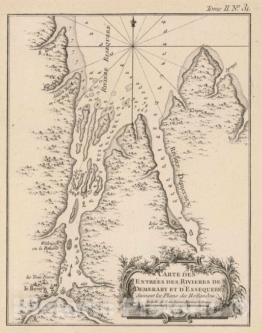Historic Map : Guayana, 1764 Carte Des Entrees Des Rivieres De Demerary Et D'Essequebe : Suivant les Plans des Hollandois. , Vintage Wall Art