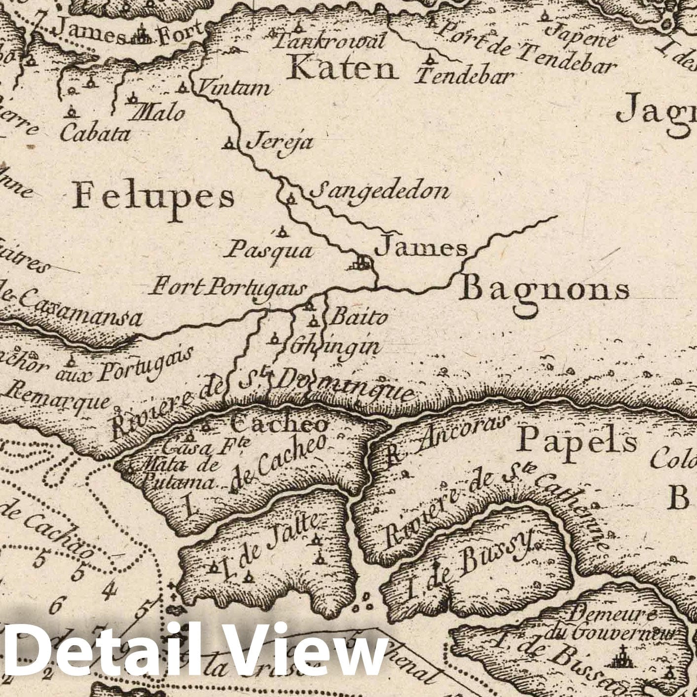 Historic Map : Cape Verde Islands, Africa 1764 Costes d'Afrique depuia le Cap Verd jusquau Cap Verga , Vintage Wall Art