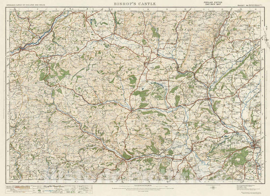 Historic Map : National Atlas - 1916 Sheet 70. Bishop's Castle. - Vintage Wall Art