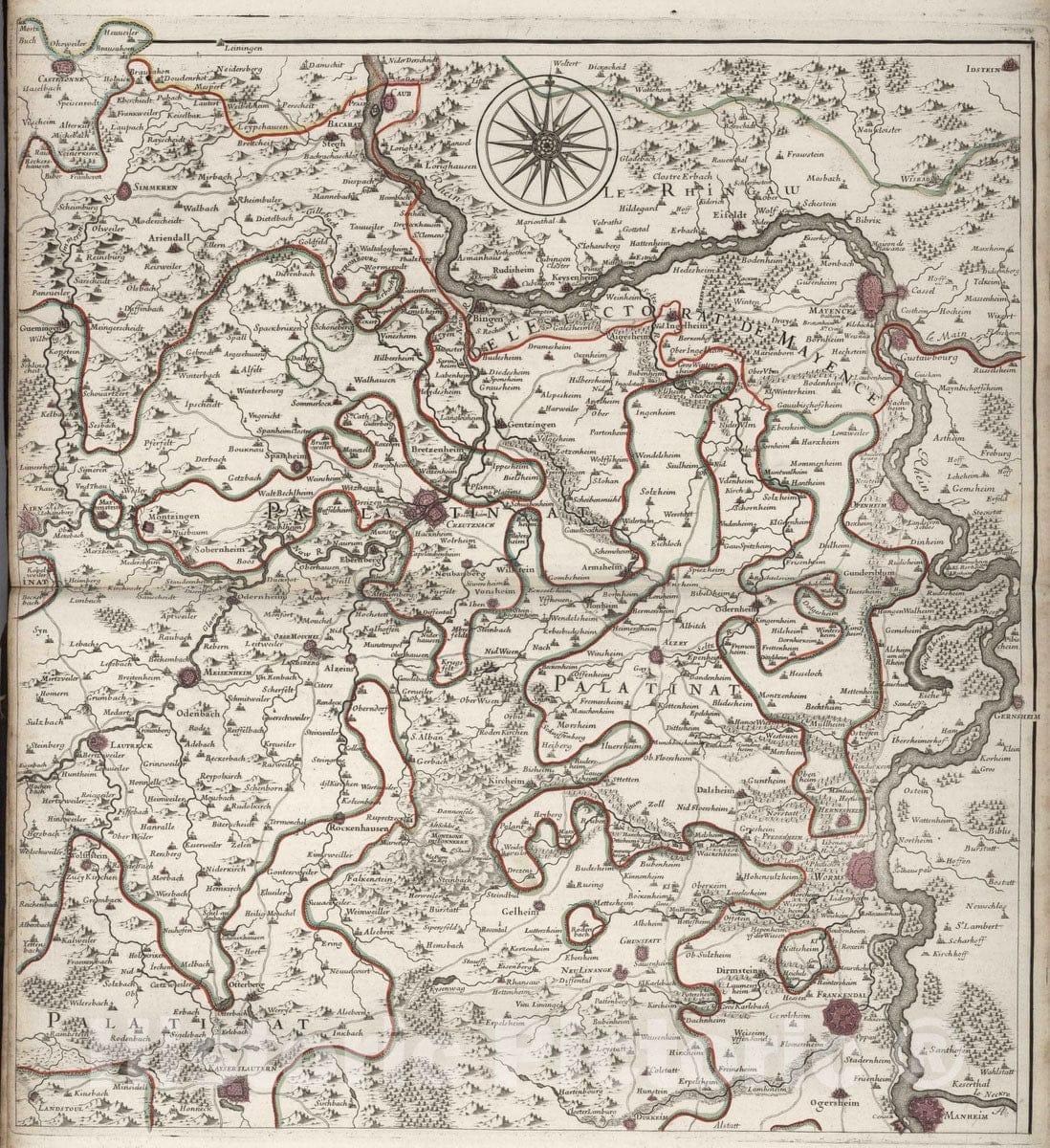 Historic Map : France, 1705 Pais scituez entre le Rhein, la Saare, la Moselle, et la Basse Alsace (eastern middle sheet). , Vintage Wall Art