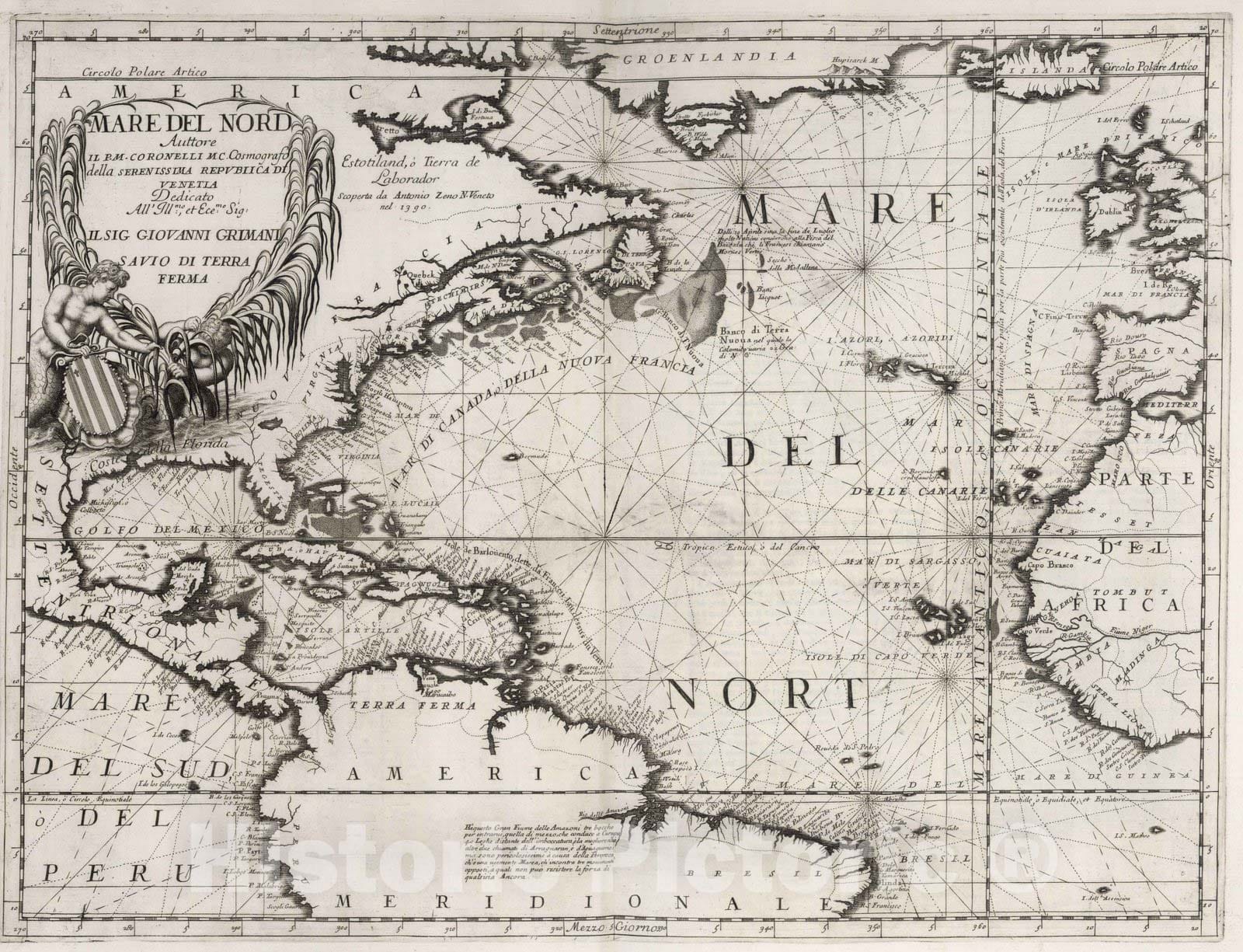 Historic Map : 1693 Mare del Nord. - Vintage Wall Art