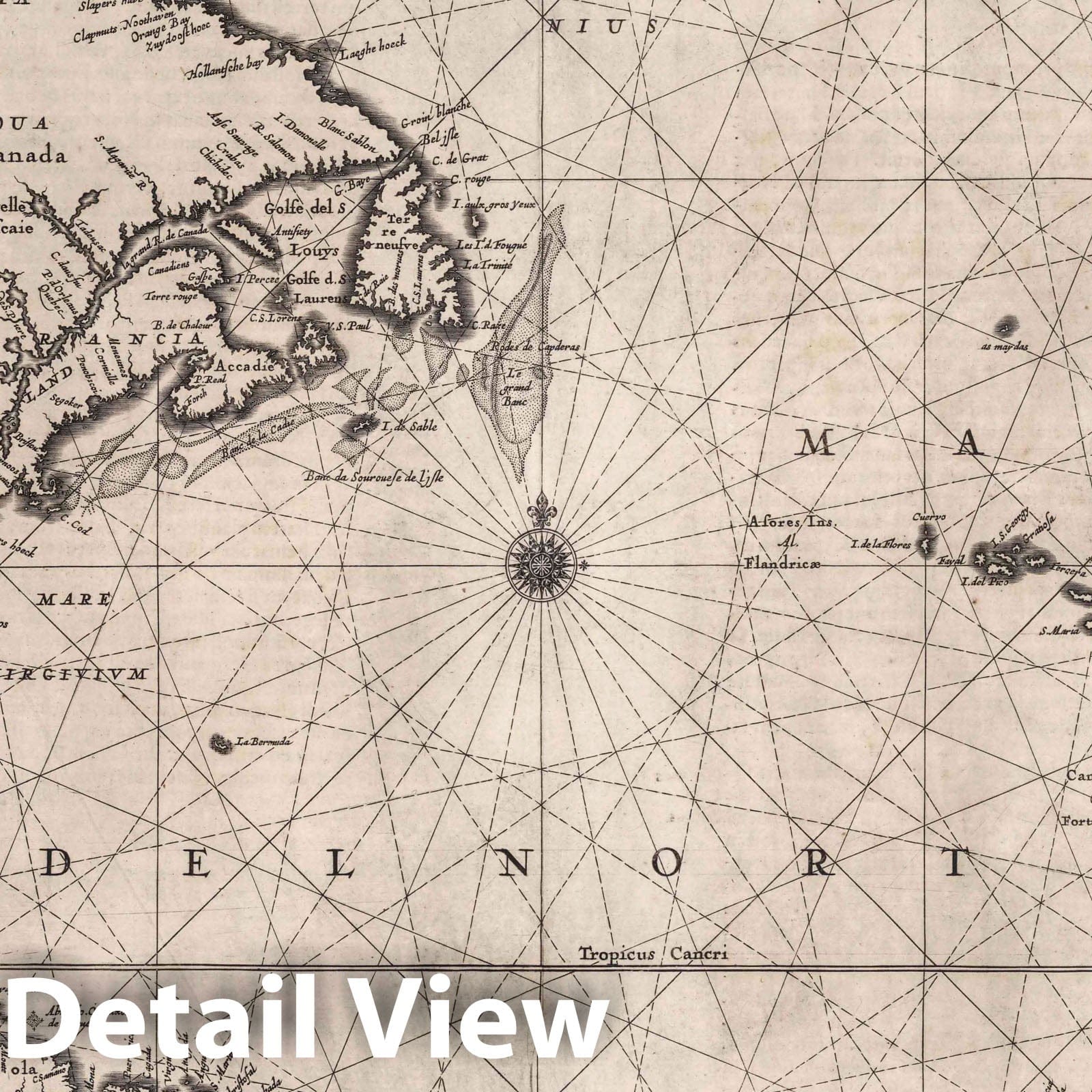 Atlantic - Nautical Chart, 1650 - Historical Map Print