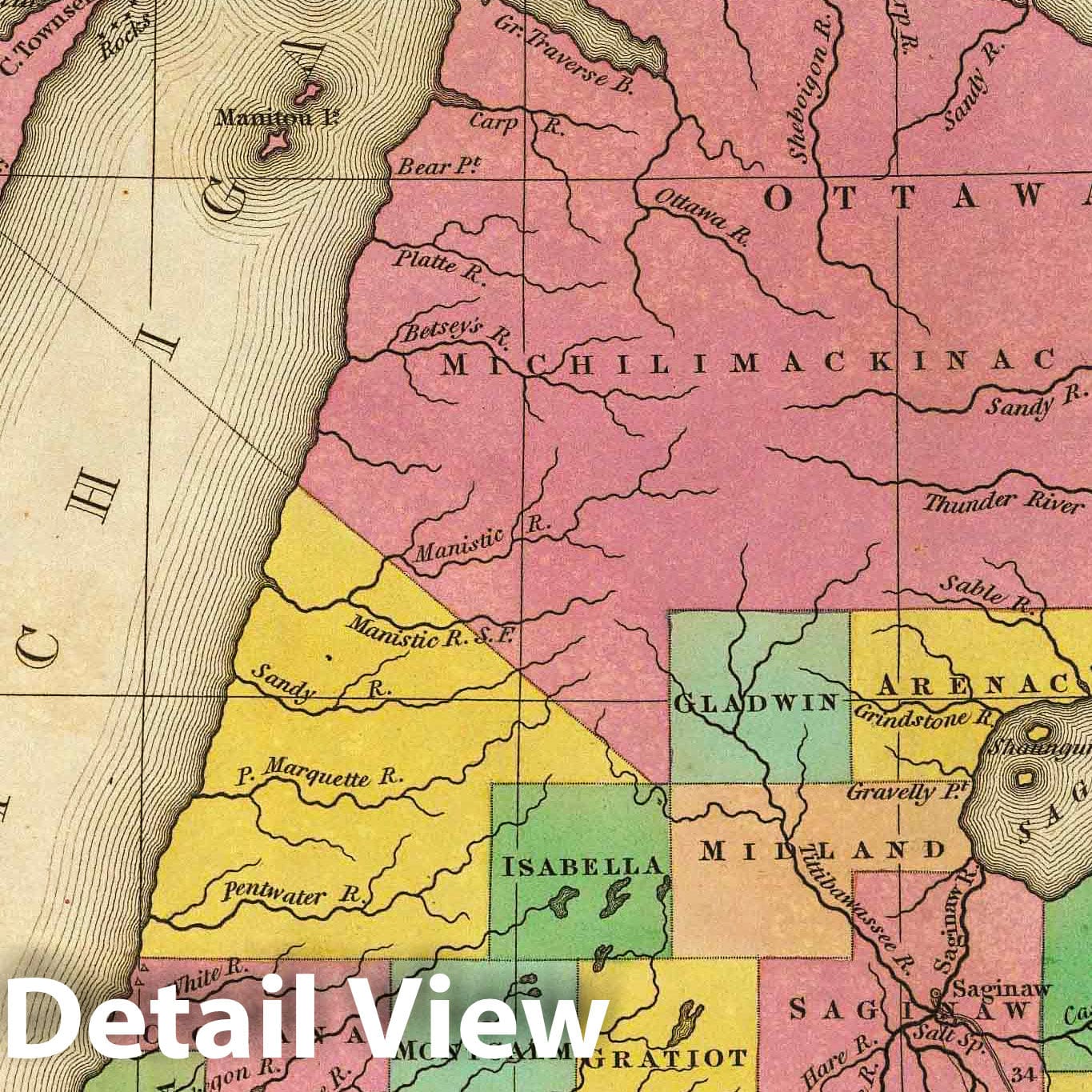 Michigan - Road Map, 1836 - Historical Map Print