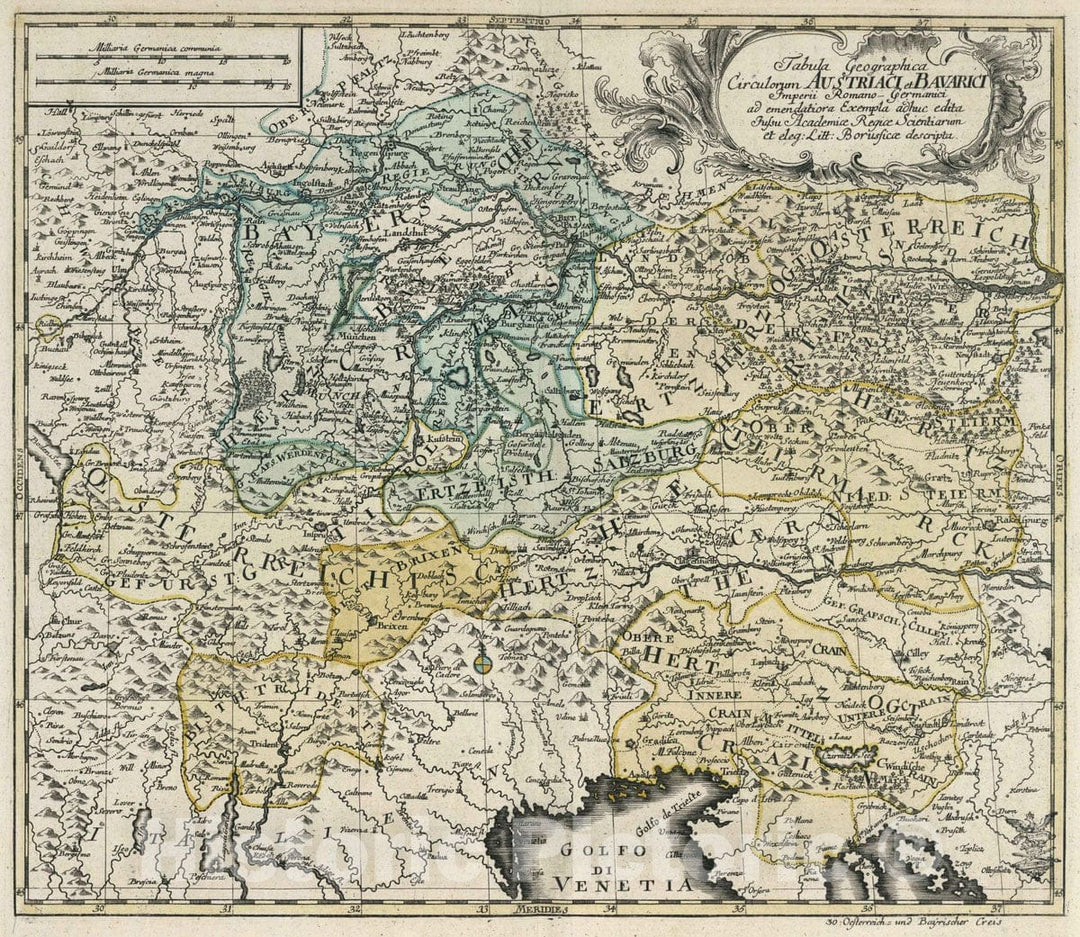 Historic Map : Austria, , Europe 1753 Tabula geographica circulorum Austriaci et Bavarici imperii Romano-Germanici , Vintage Wall Art