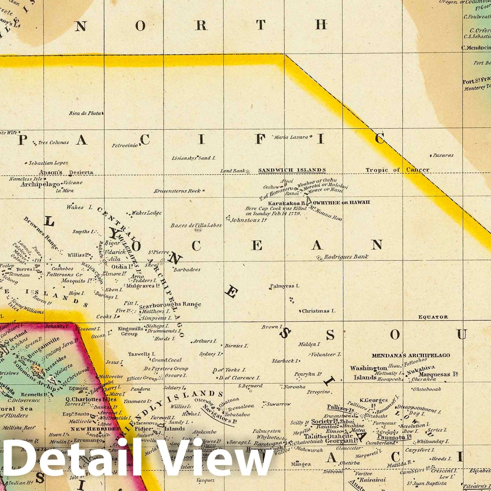 Pacific Ocean with Wilkes' Discoveries, 1846 - Historical Map Print