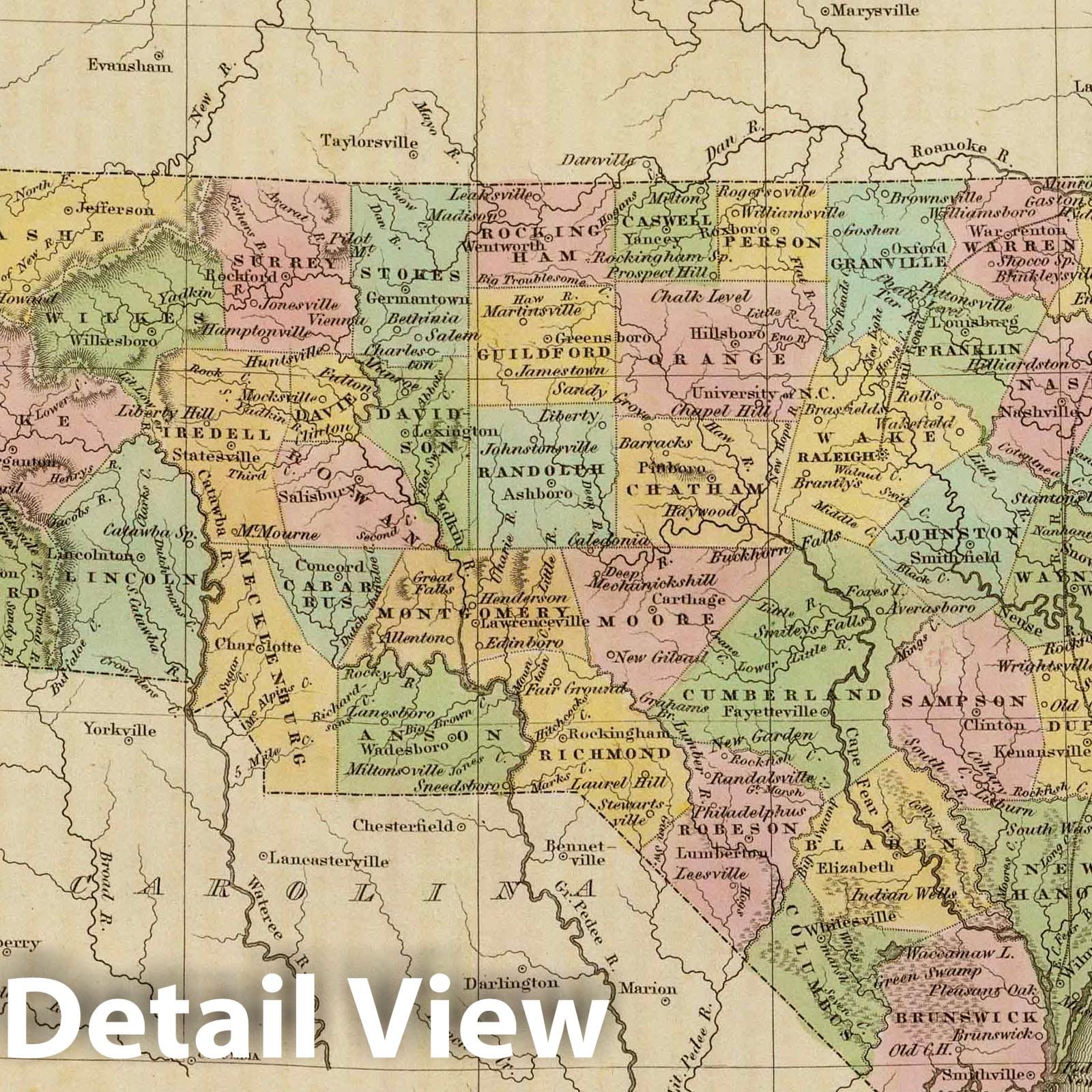 North Carolina, 1838 - Historical Map Print