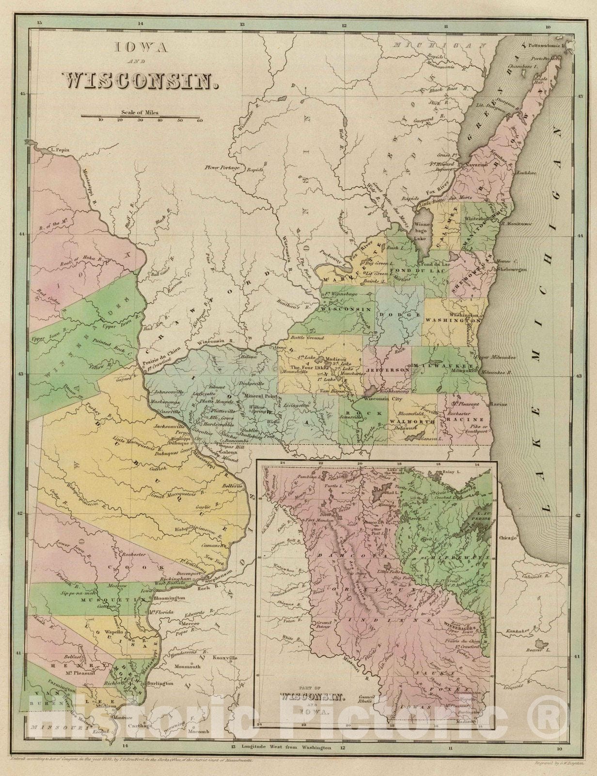 Historic Map : National Atlas - 1838 Iowa and Wisconsin. - Vintage Wall Art