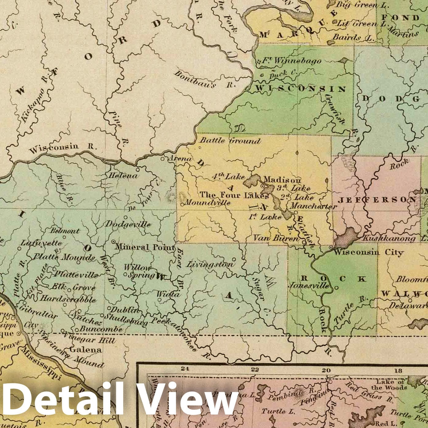 Iowa and Wisconsin 1838 Historical Map Print