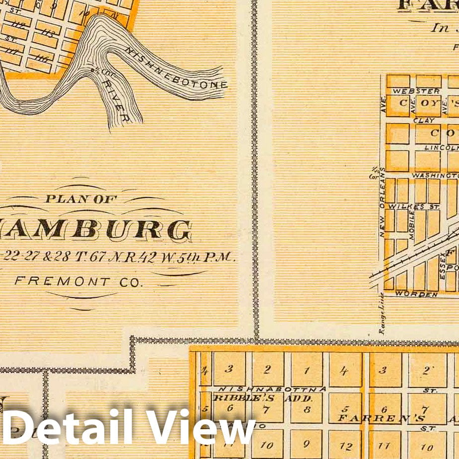 Hamburg, Sidney, Farragut, Riverton and Clarinda, Iowa 1875 Historical Map Print