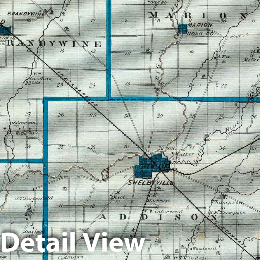 Shelby County, Indiana - Railroad Map, 1876 - Historical Atlas Reproduction