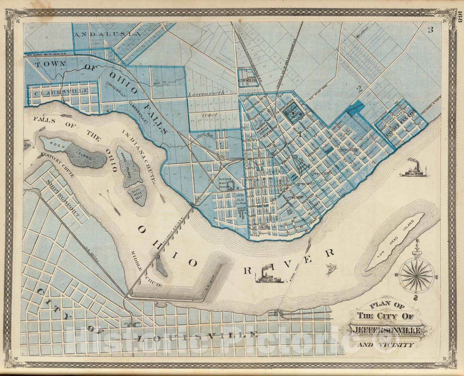 Historic Map : 1876 Plan of the City of Jeffersonville and vicinity. - Vintage Wall Art