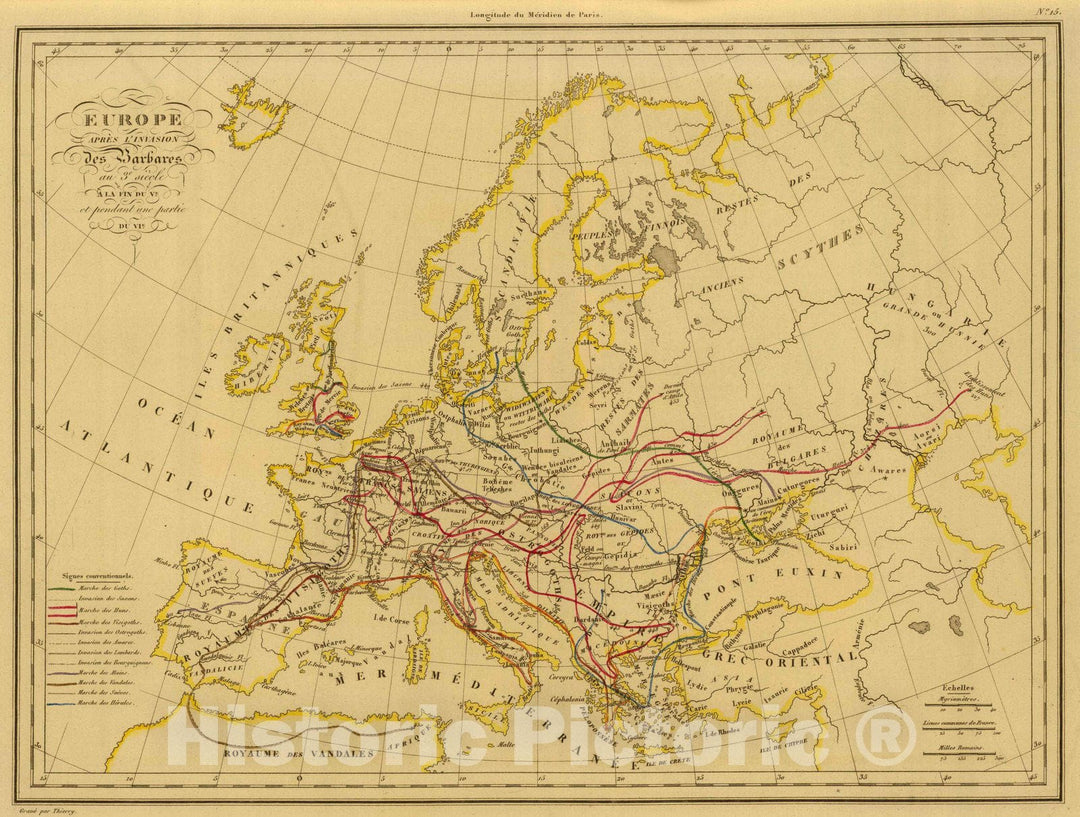 Historic Map : 1837 Europe apres l'Invasion des Barbares. - Vintage Wall Art