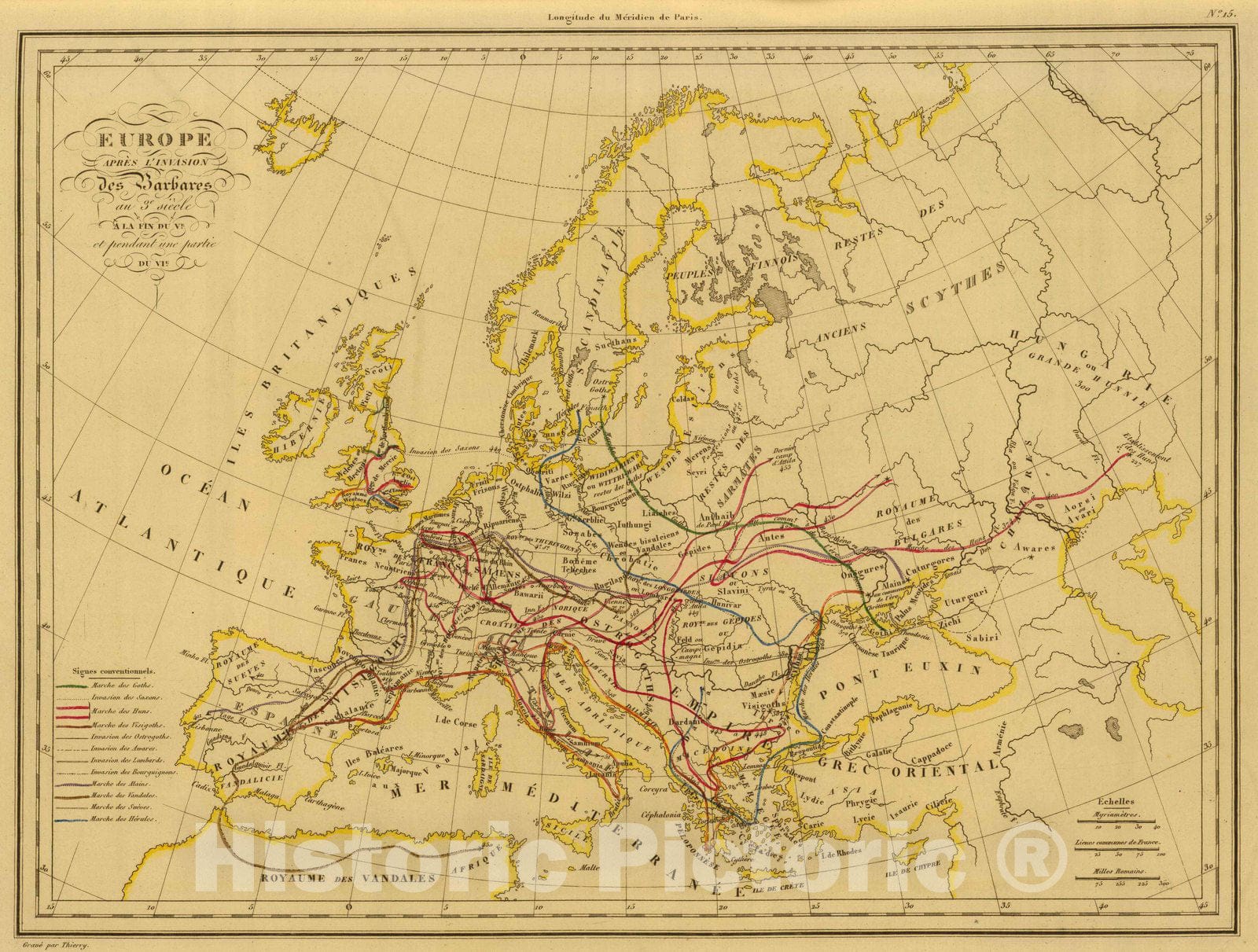 Historic Map : 1837 Europe apres l'Invasion des Barbares. - Vintage Wall Art