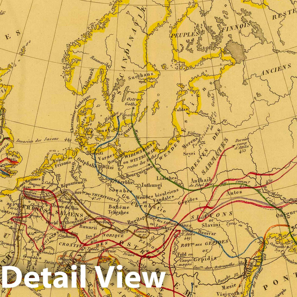 Historic Map : 1837 Europe apres l'Invasion des Barbares. - Vintage Wall Art