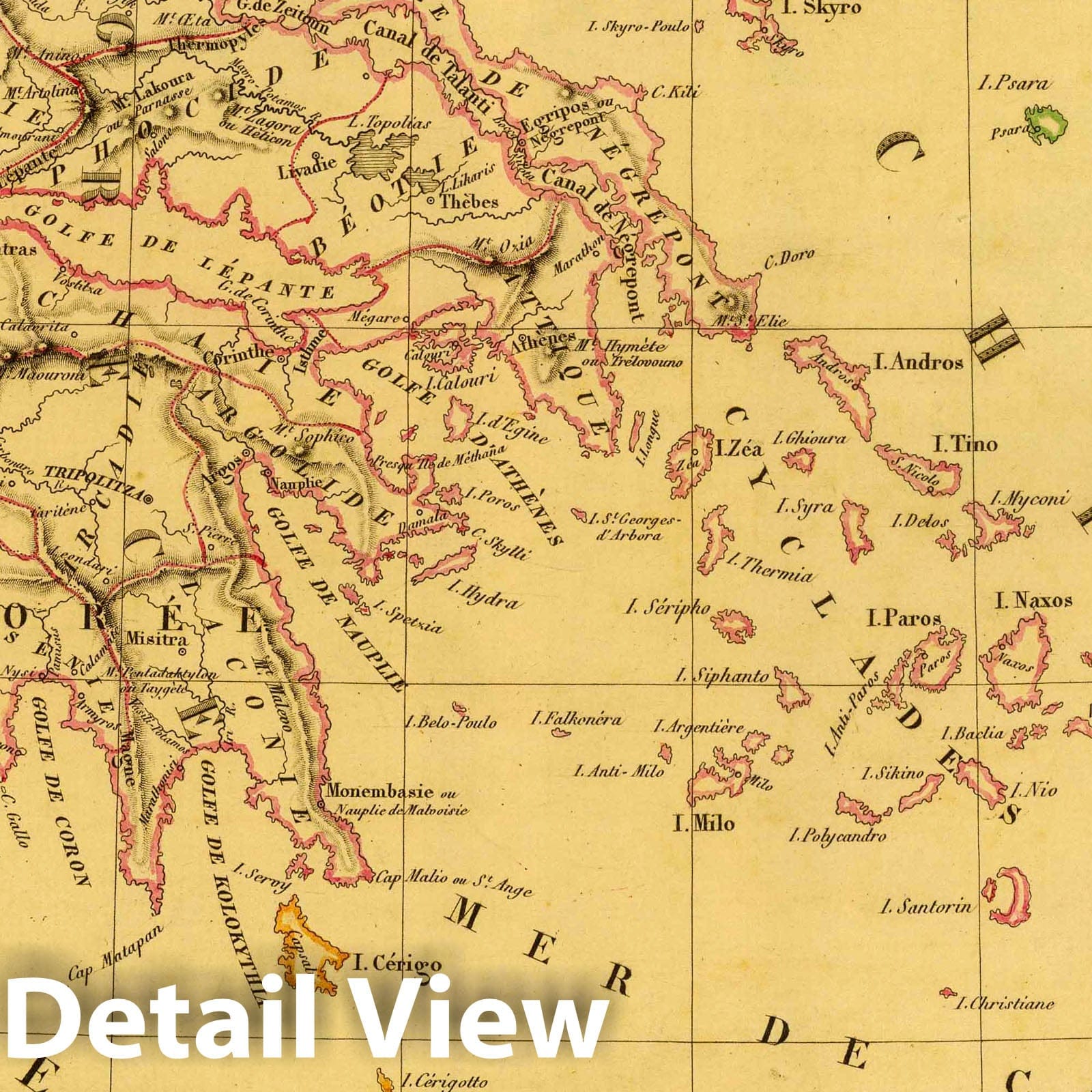Greece and the Archipelago - River Map, 1837 - Historical Map Print