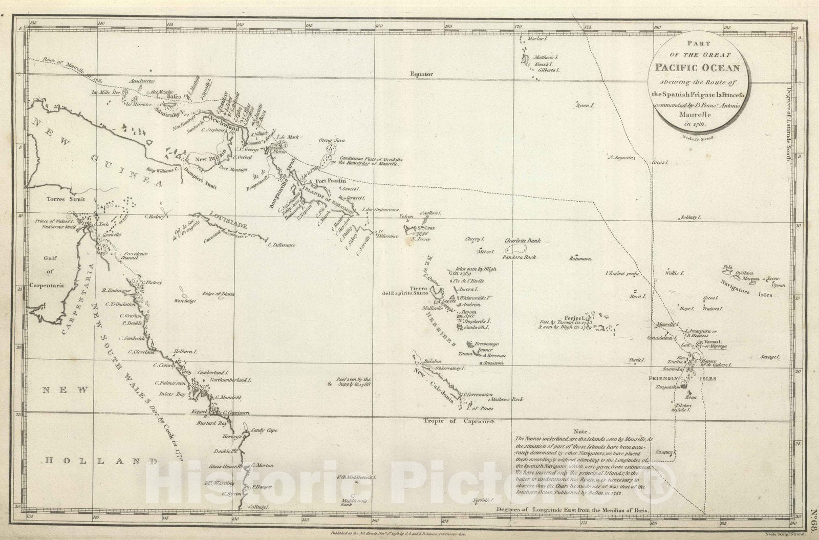Historic Map : Exploration Book - 1799 Route of the Spanish frigate la Princesa. - Vintage Wall Art