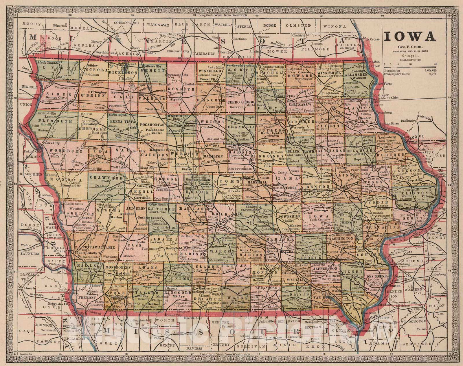 Historic Map : 1883 Iowa. - Vintage Wall Art